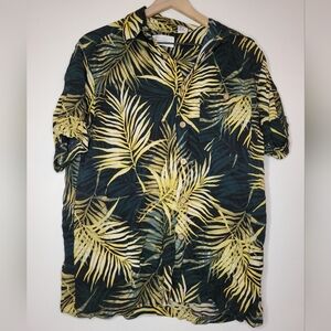 authentic falls creek green blue and gold Hawaiian palm leaf button up, …